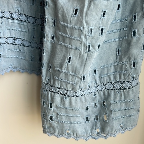 ZARA TRF Collection Blue Eyelet Bell Sleeves Top - Picture 15 of 16